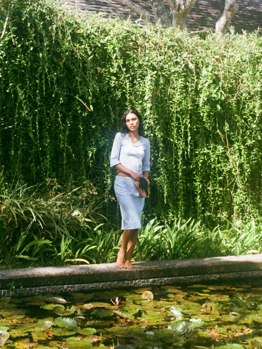 Franca Midi Skirt in Powder Blue