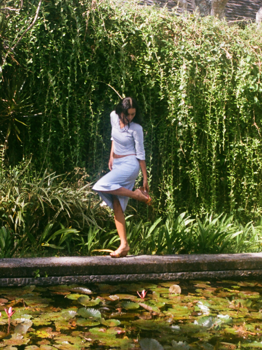 Franca Midi Skirt in Powder Blue