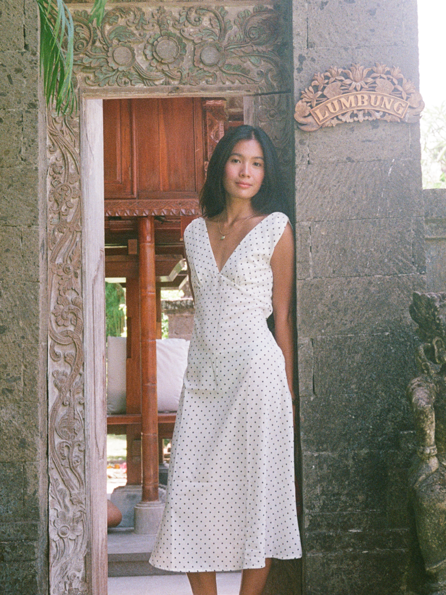 Beth Dress in White Polkadot