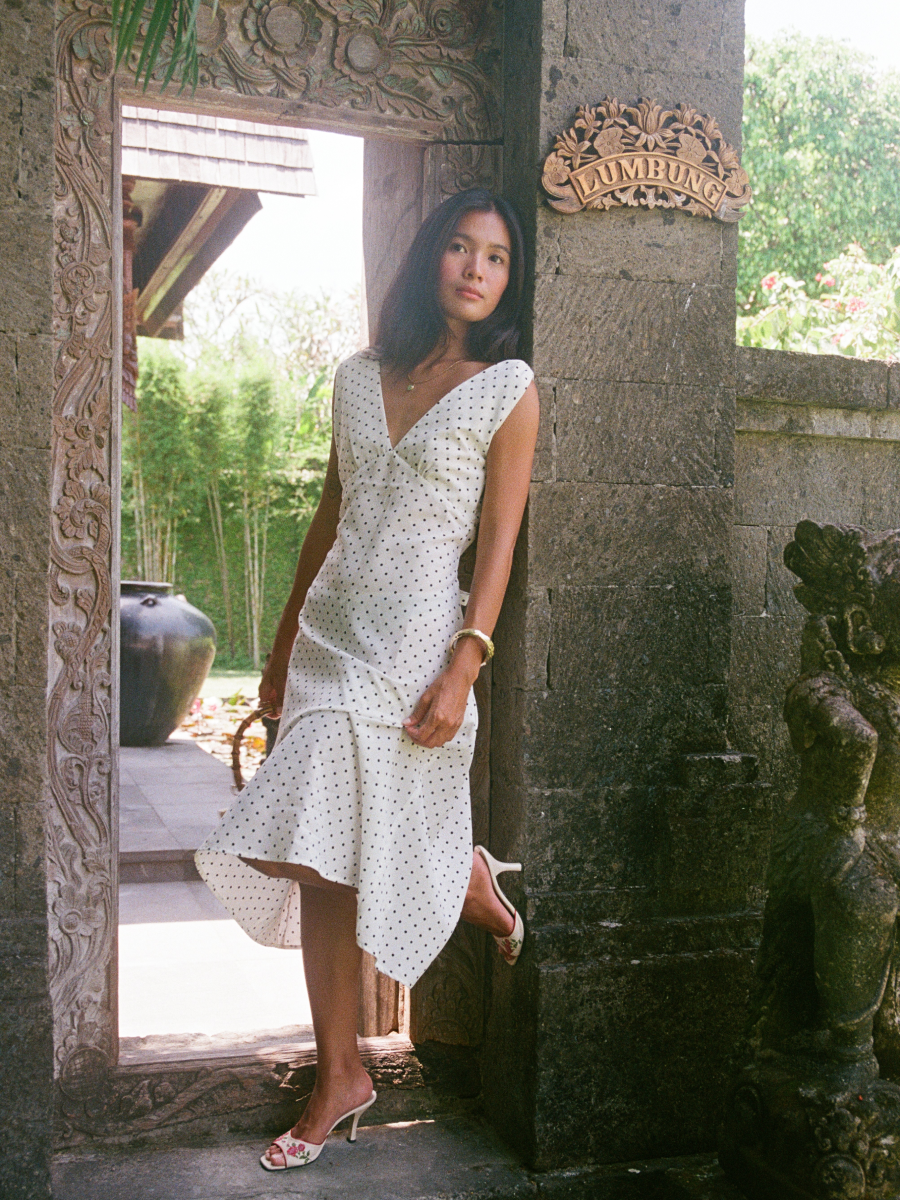 Beth Dress in White Polkadot