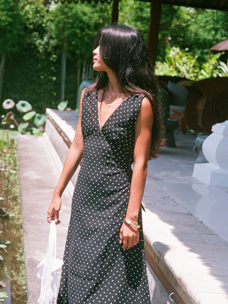 Beth Dress in Black Polkadot
