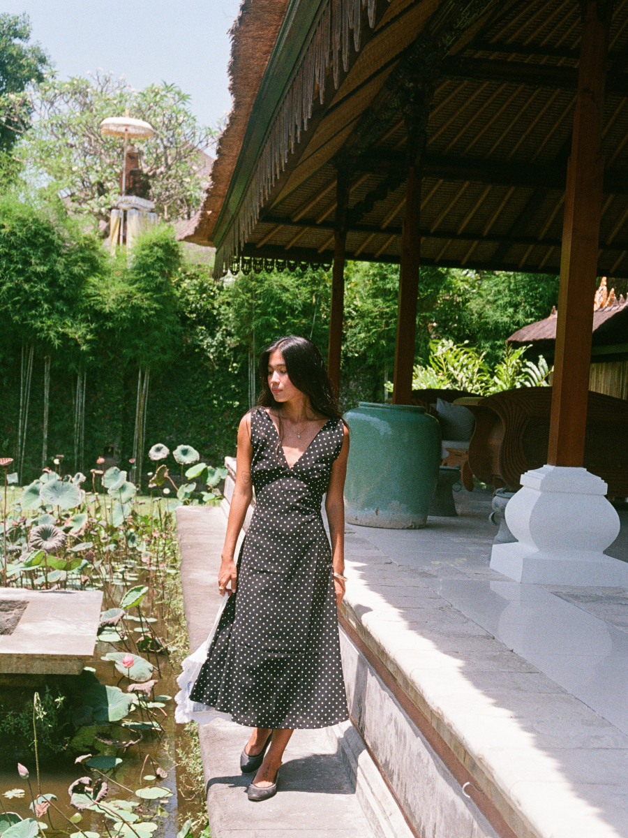 Beth Dress in Black Polkadot