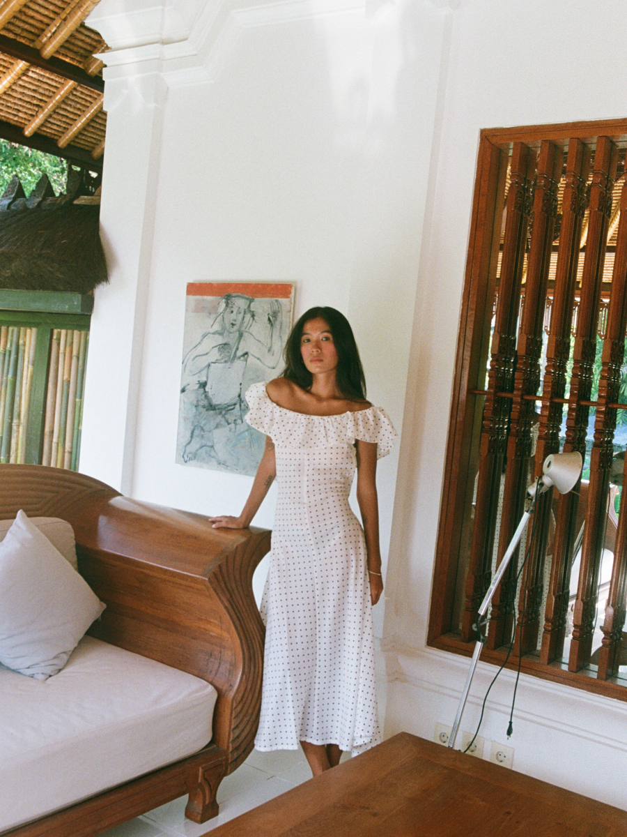 Audrey Dress in White Polkadot