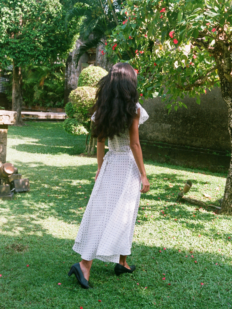 Audrey Dress in White Polkadot