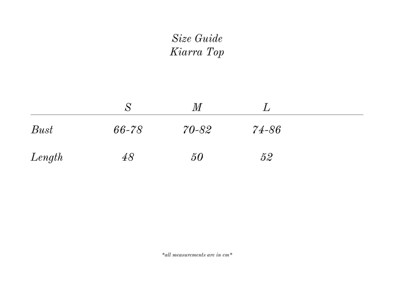 Measurement guide for Kiarra Top in Powder Blue